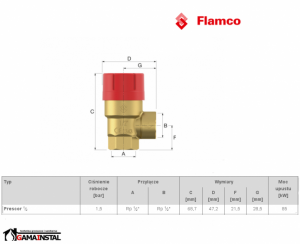 Flamco zawór bezpieczeństwa Prescor 1/2 1.5 bar 27608