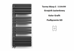 Terma grzejnik  Warp S 1100X500  metallic black + zestaw zaworów chrom  WGWAS111050KMBCGD