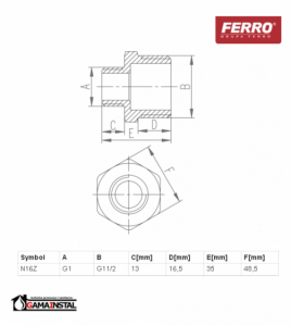 Ferro nypel redukcyjny mosiężny G 1x11/2 N16Z