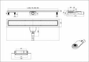 Blue odpływ liniowy z rusztem do wypełnienia płytka 800 mm
