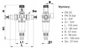 Herz filtr wody z reduktorem ciśnienia DN20