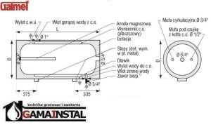 Rysunek techniczny bojlera Galmet 140L