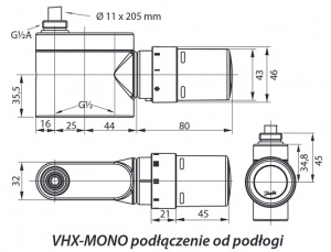 Danfoss zestaw kątowy VHX Mono z rurką nurnikową chromowany 013G4285