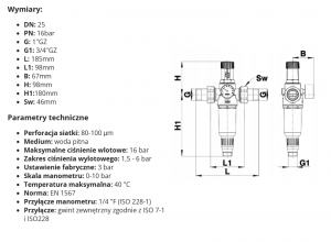 Herz filtr wody z reduktorem ciśnienia DN25