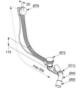 Kludi Rotexa syfon wannowy z korkiem automatycznym 2130005N-00
