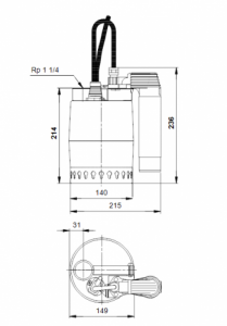 Rysunek techniczny pompy zatapialnej 012H1400