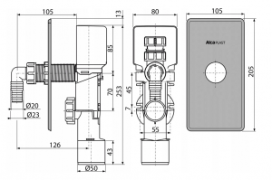 Alcadrain syfon podtynkowy pralka-suszarka APS6