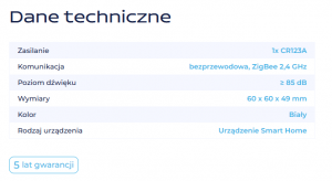 Inteligentny czujnik dymu sieci ZigBee, bateryjny SD600